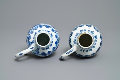 A pair of Chinese blue and white ewers, Transitional period