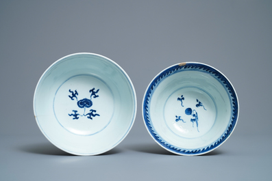 Five Chinese blue and white bowls, Kangxi/Yongzheng