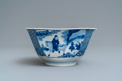 A square Chinese blue and white bowl, Xuande mark, Kangxi