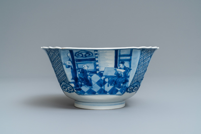 A square Chinese blue and white bowl, Xuande mark, Kangxi