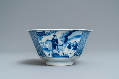 Een Chinese blauw-witte vierkante kom, Xuande merk, Kangxi