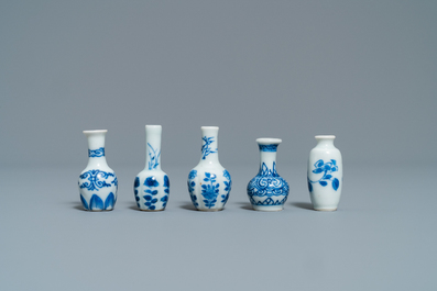 Ten Chinese blue and white miniature vases, Kangxi