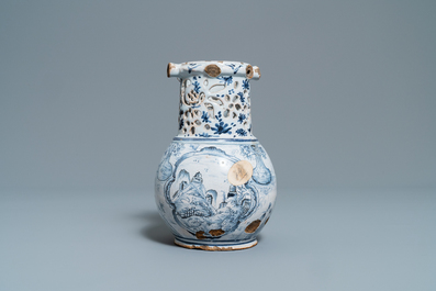 A blue and white Lille faience puzzle jug, 18th C.