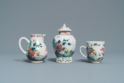 A Chinese famille rose 27-piece tea service with landscape design, Yongzheng/Qianlong