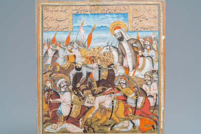 A Persian miniature of a battle scene, 19th C.