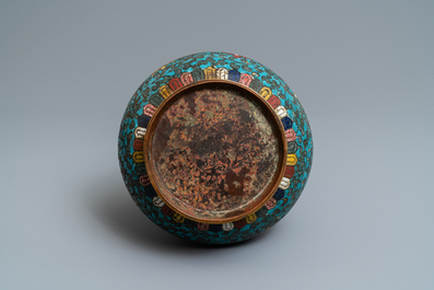 A Chinese cloisonn&eacute; bottle vase with lotus scrolls, Ming