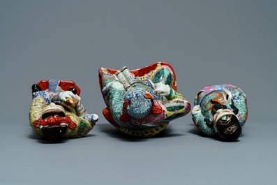 Three various Chinese famille rose figures, 19/20th C.