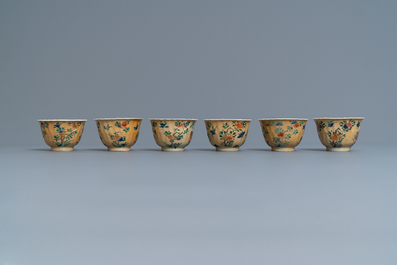 Eleven Chinese famille verte cups and saucers, Kangxi