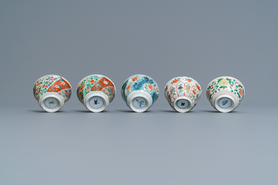 Eleven Chinese famille verte cups and saucers, Kangxi