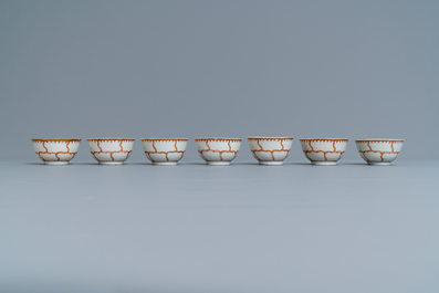 A Chinese iron-red and gilt 30-piece tea service with a butterfly, Qianlong