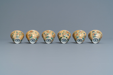 Eleven Chinese famille verte cups and saucers, Kangxi