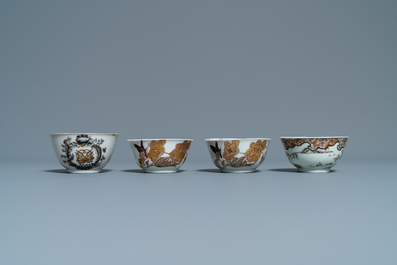 Twelve Chinese grisaille cups and eight saucers, Yongzheng/Qianlong