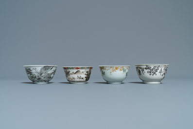 Twelve Chinese grisaille cups and eight saucers, Yongzheng/Qianlong