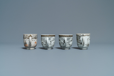 Douze tasses et huit soucoupes en porcelaine de Chine grisaille, Yongzheng/Qianlong