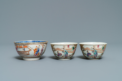 Ten Chinese famille rose 'Mandarin' tea wares, Qianlong