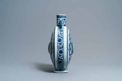 A fine Chinese blue and white 'Bajixiang' moon flask vase, Qianlong mark, 19th C.