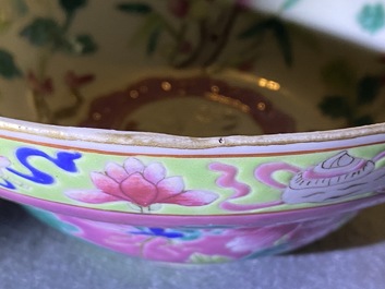 A pair of Chinese famille rose pink-ground bowls for the Straits or Peranakan market, 19th C.