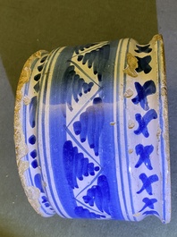 A Dutch Delft blue and white albarello with geometrical design, 2nd quarter 17th C.