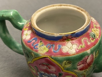 A Chinese turquoise-ground famille rose ewer for the Straits or Peranakan market, 19th C.