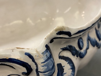 A blue and white Brussels faience rocaille tureen and cover, 18th C.