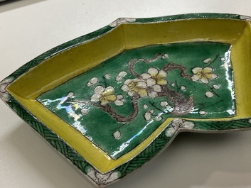 A Chinese verte biscuit sweetmeat set on wooden tray, Kangxi