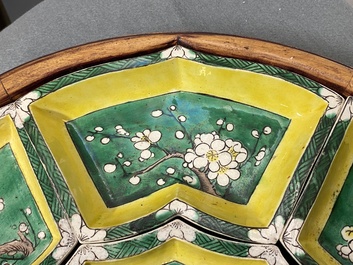A Chinese verte biscuit sweetmeat set on wooden tray, Kangxi