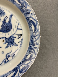 A Chinese blue and white kraak porcelain plate with deer, Wanli