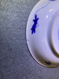 Six Chinese blue and white (covered) cups and saucers, Kangxi