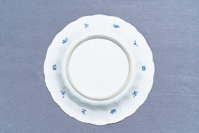 A large Chinese blue and white lobed dish with fish, Kangxi