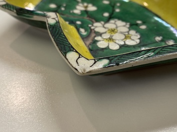 A Chinese verte biscuit sweetmeat set on wooden tray, Kangxi