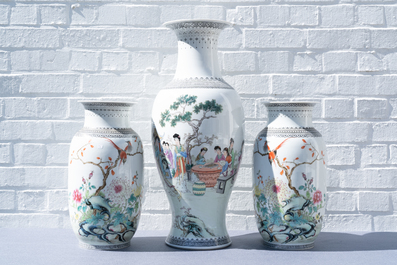 Three Chinese famille rose vases, Republic