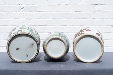 Three Chinese famille rose vases, 19th C.