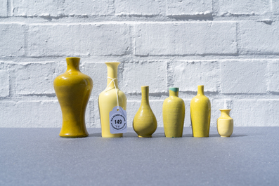 Six Chinese monochrome yellow vases, 19/20th C.