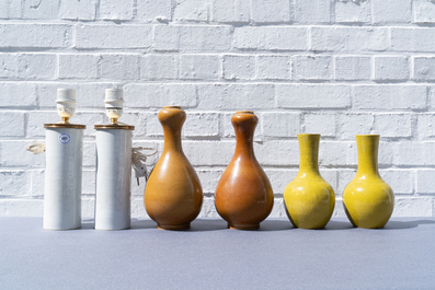 Three pairs of Chinese monochrome vases and a pair of dishes, 19/20th C.