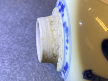 A Chinese blue and white silver-lidded tea caddy, Kangxi