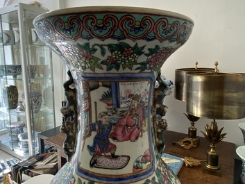 A Chinese famille rose vase and a blue and white celadon-ground vase, 19th C.