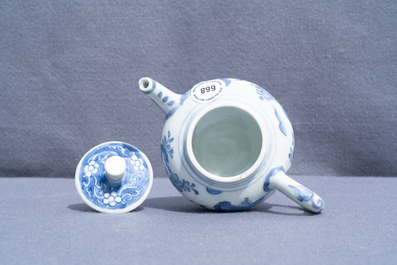 A Chinese blue and white teapot and cover with a figure in a landscape, Hatcher cargo shipwreck, Transitional period