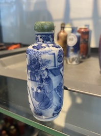 Five Chinese blue and white, iron- and copper-red snuff bottles, 19th C.