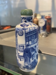 Five Chinese blue and white, iron- and copper-red snuff bottles, 19th C.