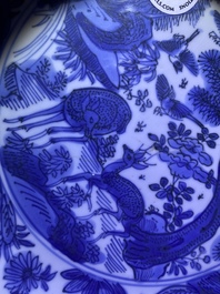 A rare Chinese blue and white kraak porcelain plate with 'egret' mark, Wanli