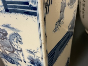 Two Chinese blue and white and qianjiang cai vases, 19/20th C.