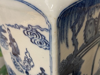 Two Chinese blue and white and qianjiang cai vases, 19/20th C.