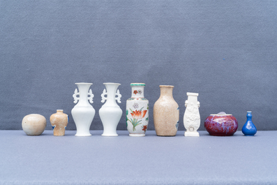 Eight small Chinese vases and a brushwasher, Kangxi and later