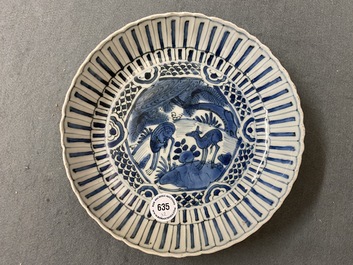 Two Chinese blue and white kraak porcelain dishes with deer and a grasshopper, Wanli