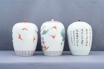 Trois pots en porcelaine de Chine famille rose et qianjiang cai, 19/20&egrave;me