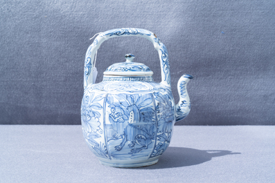 A Chinese blue and white wine ewer and cover, Wanli