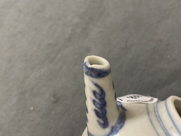 A Chinese blue and white teapot and cover with a figure in a landscape, Hatcher cargo shipwreck, Transitional period