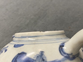 A Chinese blue and white teapot and cover with a figure in a landscape, Hatcher cargo shipwreck, Transitional period