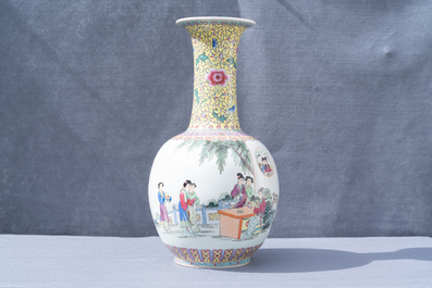 Five Chinese famille rose and verte vases, Republic