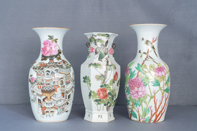 Three Chinese qianjiang cai vases, 19/20th C.